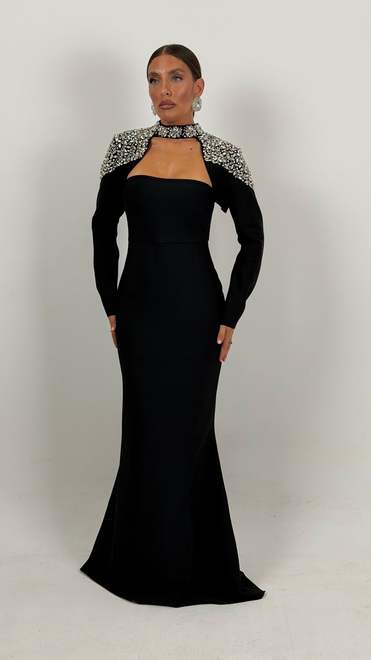 Abito ELEGANCE - Abito lungo a sirena con copri spalle in Swarovski