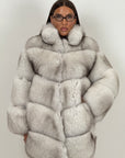 Pelliccia n103- cappotto in volpe della Groenlandia- volpe bianca con punte leggermente più scure - fascia larga - pelle unica - Limited Edition