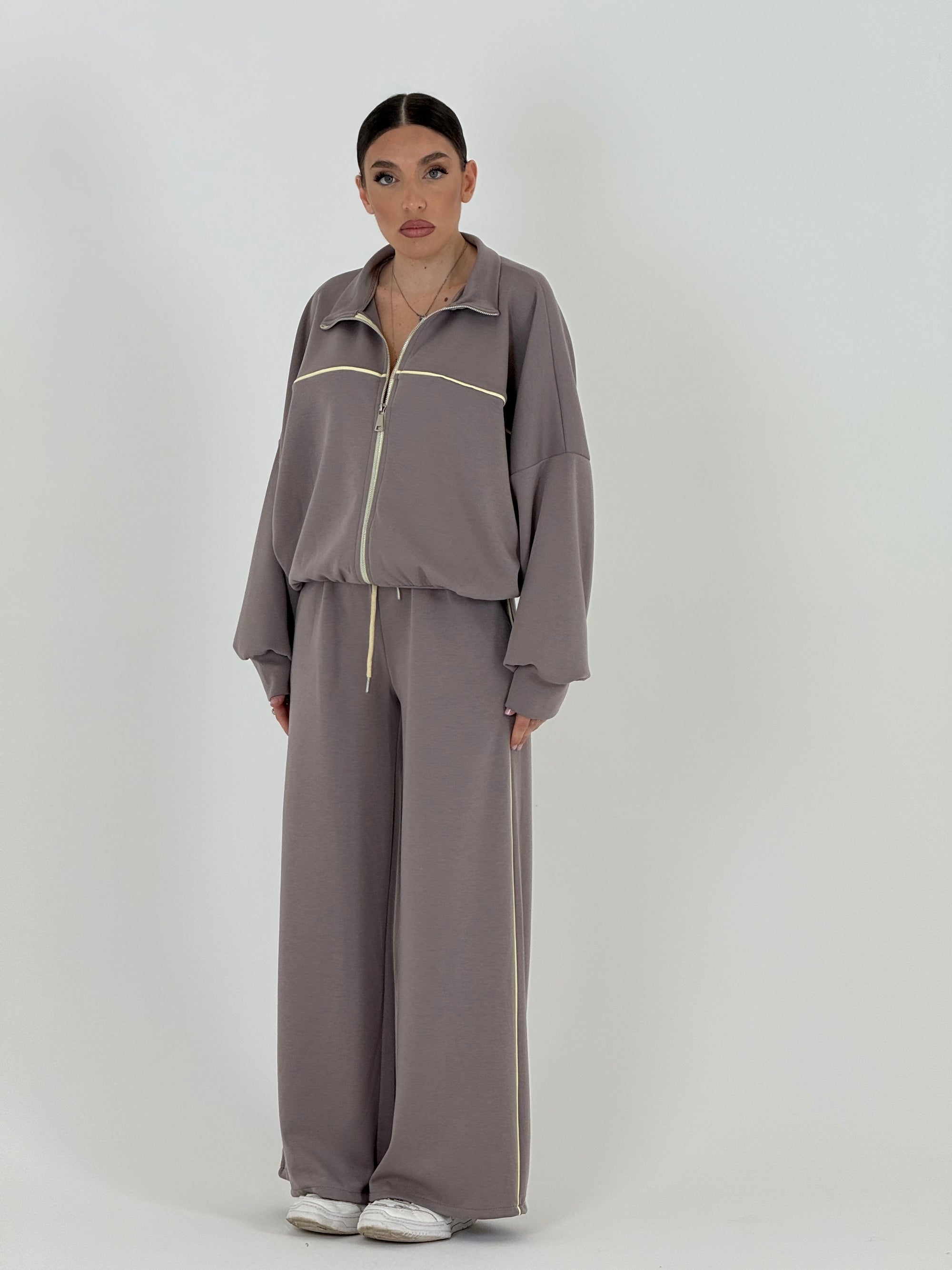 SALDO Tuta interstellar - completo felpa con cerniera e pantaloni palazzo con riga a contrasto