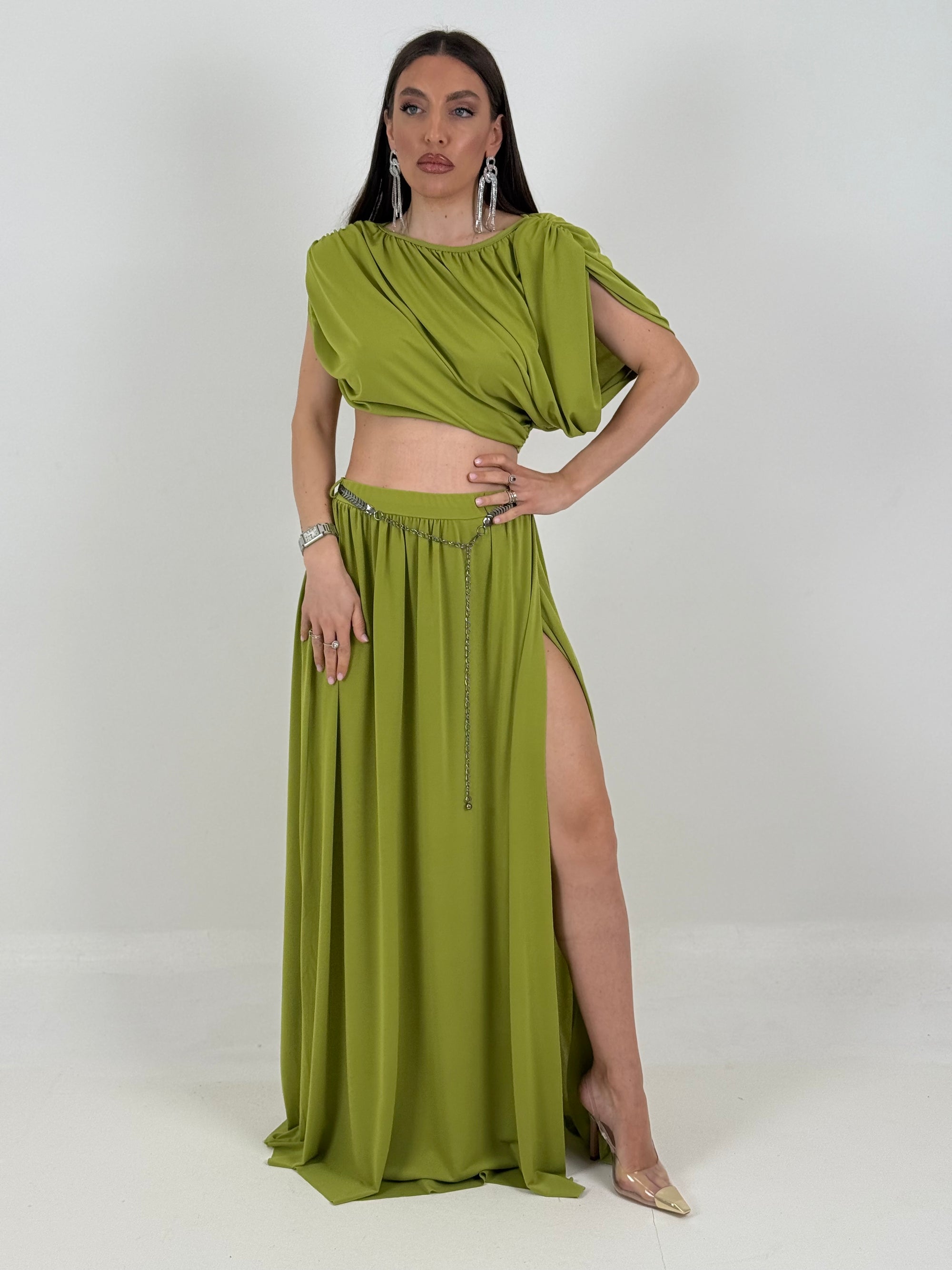 CORDSET ZANTE - Completo top corto e gonna lunga con spacco