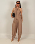 CORDSET INTRECCIO - completo composto da top con schiena scoperta, bottoni e fiocco e pantalone con elastico finale