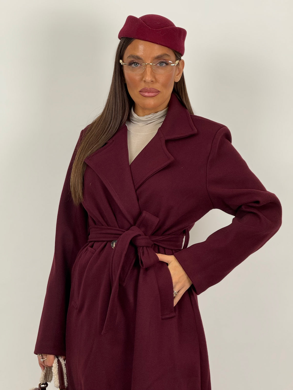Cappotto autumn - cappotto in panno con collo largo e cintura nel punto vita