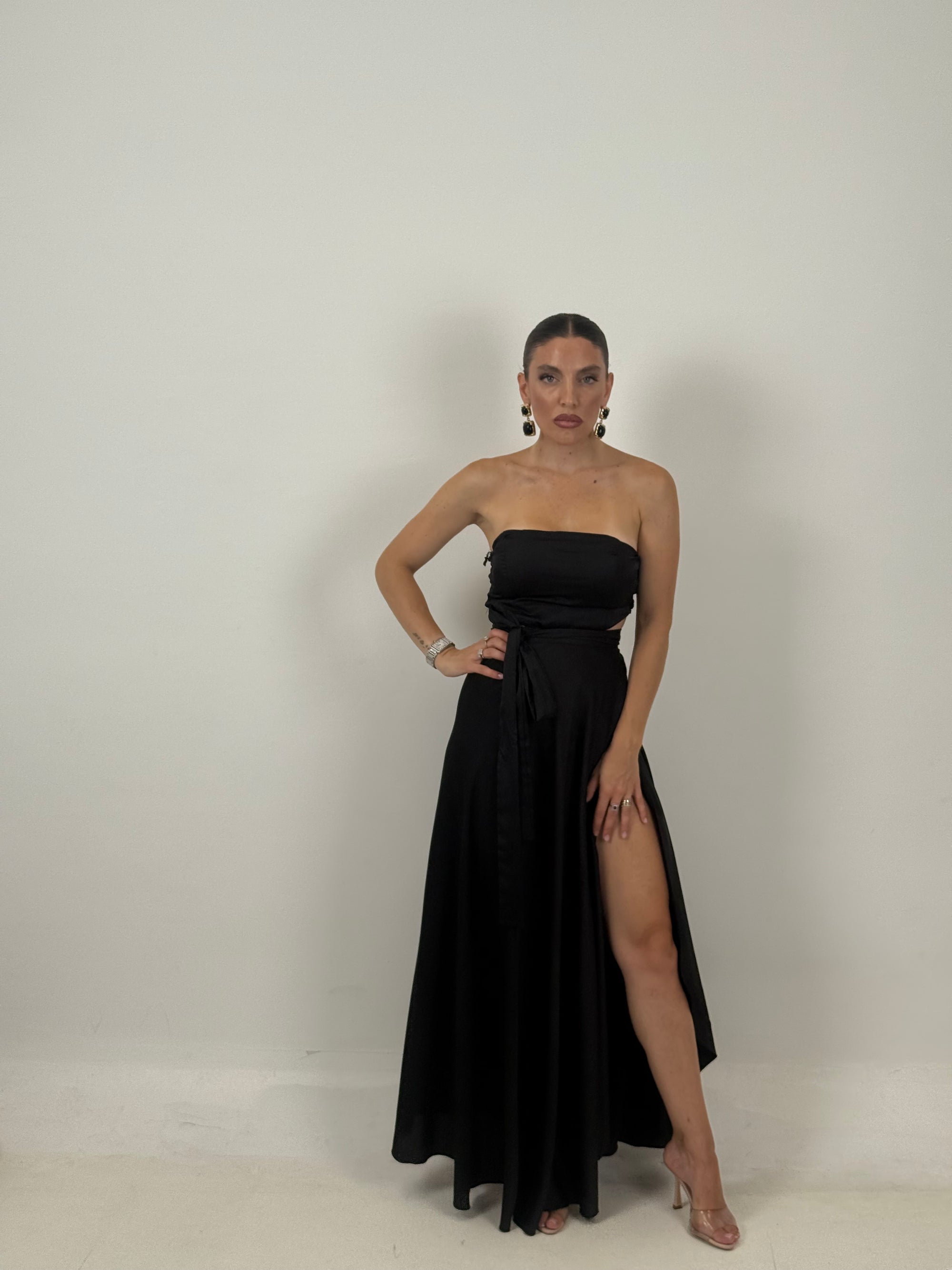 Completo in Satin top e gonna lunga modello pareo