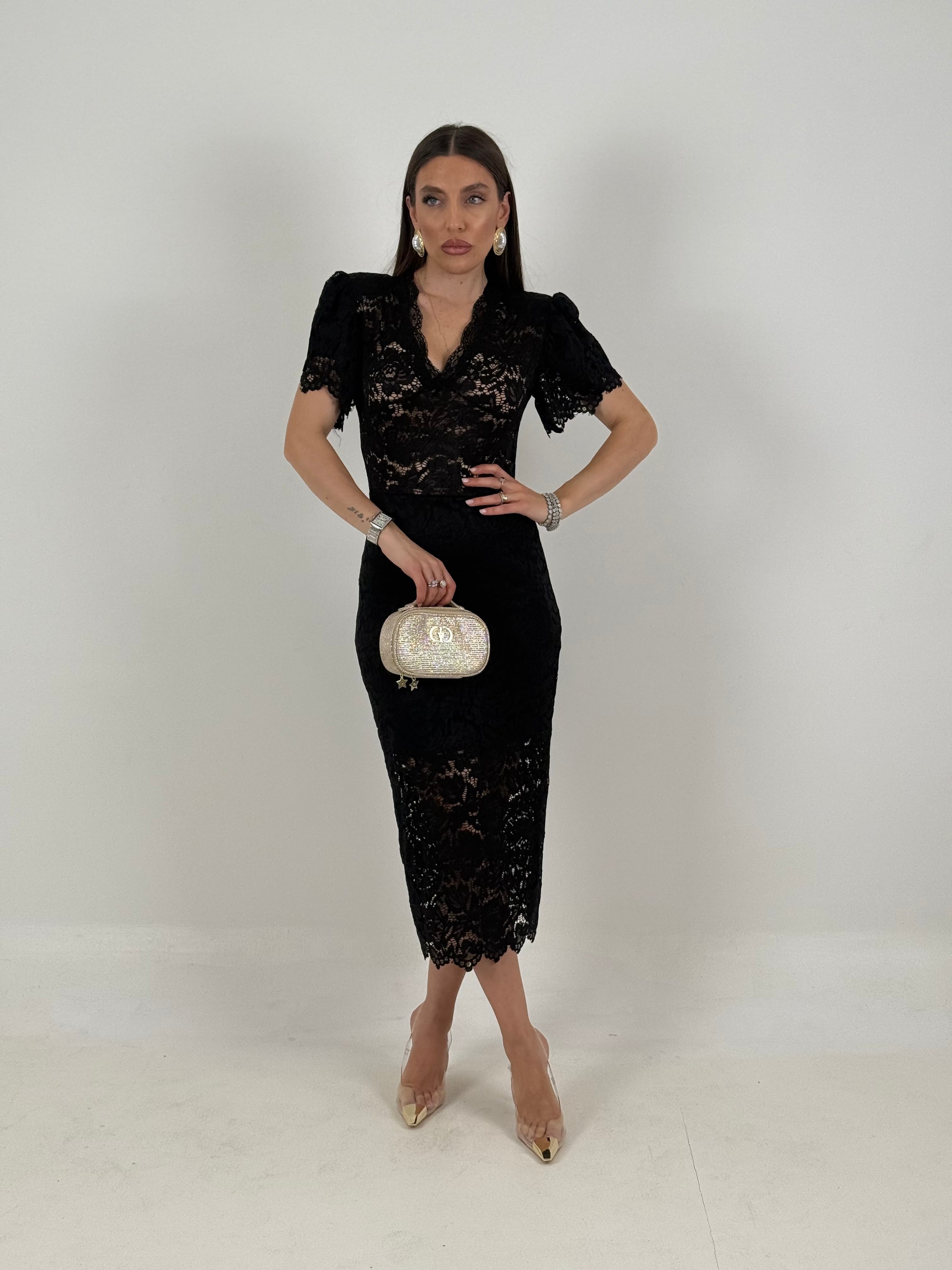 Abito AMBER - abito longuette in pizzo - tessuto elastico - COLLEZIONE CHIC