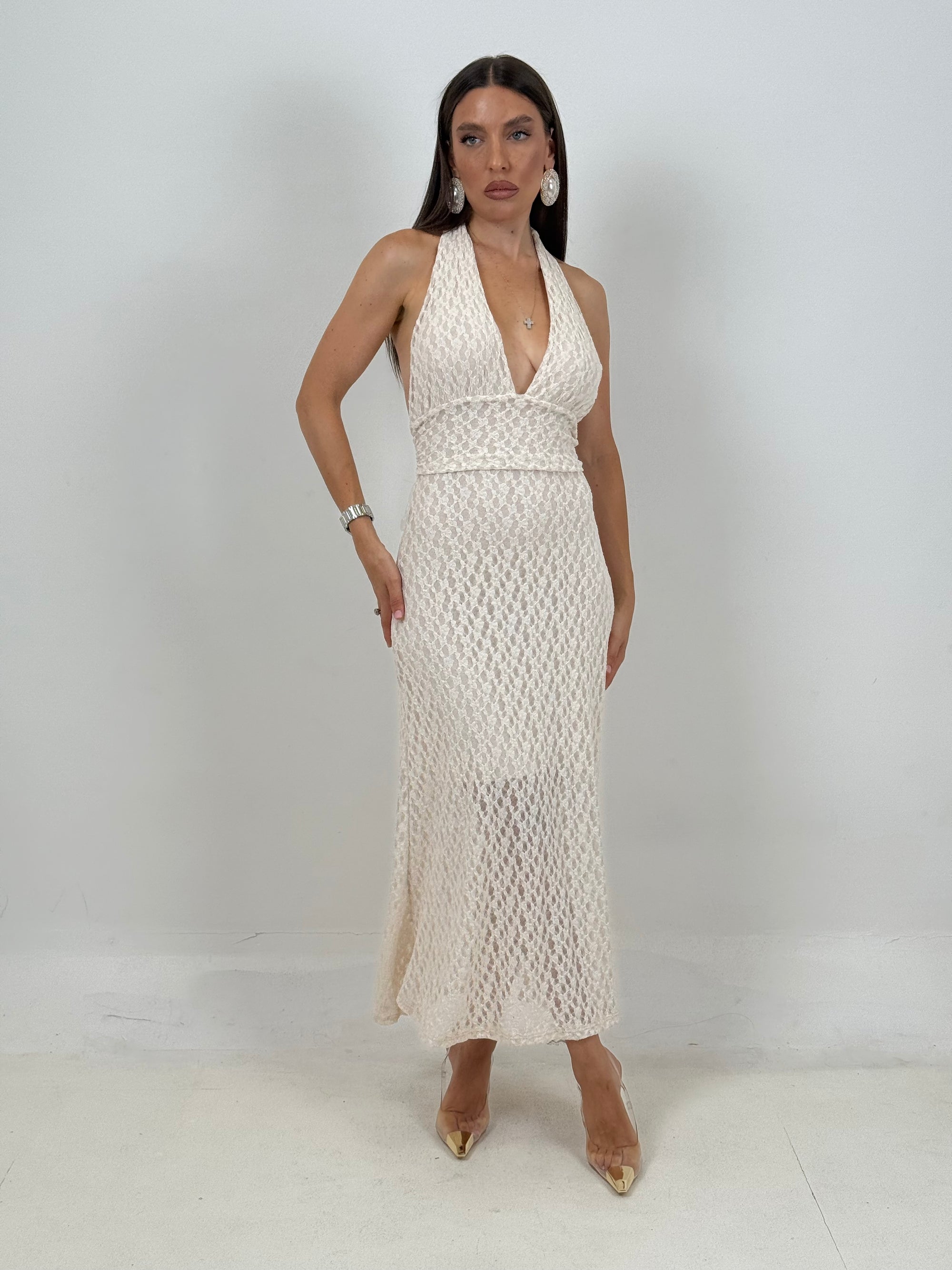 Abito SMILE - abito in pizzo con scollo all americana e bustino nel punto vita