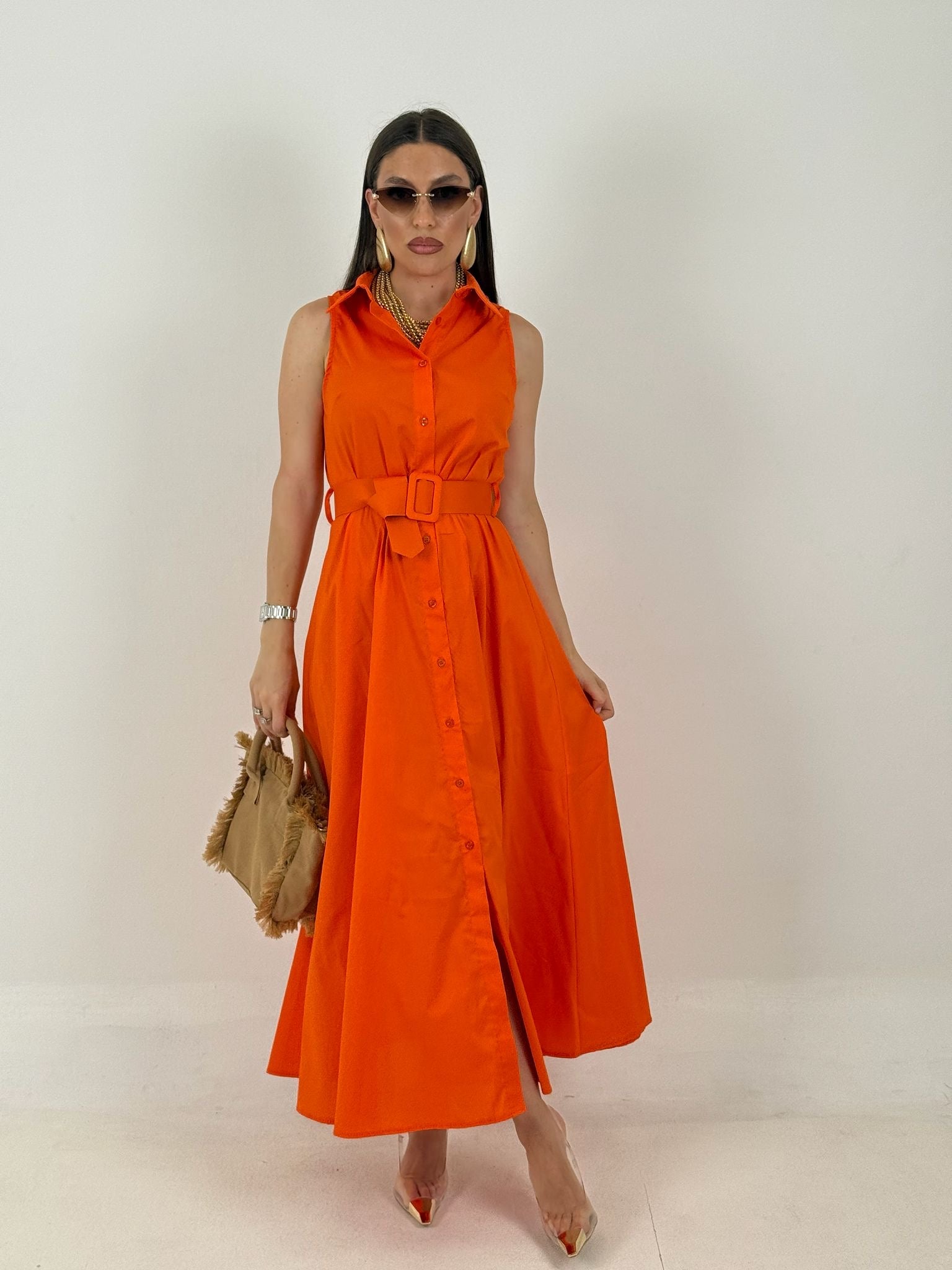 Abito ORANGE - abito longuette con cintura in vita