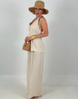 Cordset GOLD - completo composto da top con schiena scoperta e bottoni dorati e pantalone palazzo