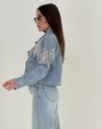 Giacca Arthenice - giacca di jeans con frange in Swarovski