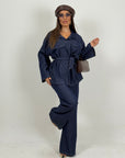 Tailleur JEAN - giacca e pantalone in jeans - giacca con cintura in vita