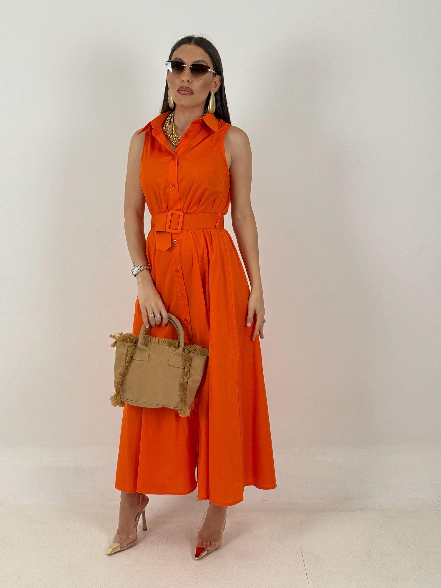 Abito ORANGE - abito longuette con cintura in vita