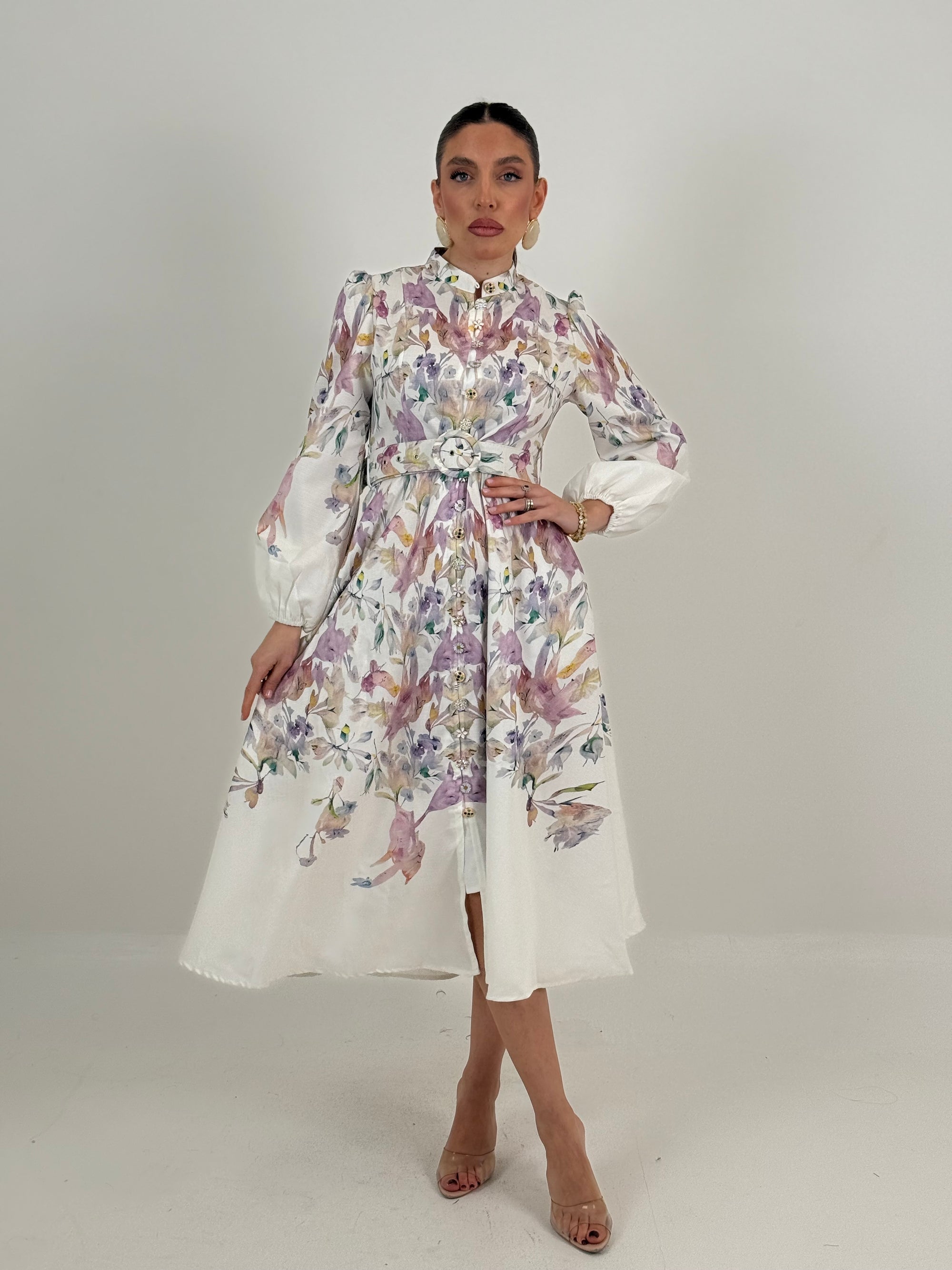 Abito MELLOR. - abito lungo fantasia a fiori con Cintura nel punto Vita - collezione chic