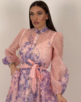 Abito JOSE' - abito lungo in chiffon fantasia a fiori lilla - COLLEZIONE CHIC