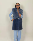Pelliccia in visone blu N94 - gilet in visone blu, taglio orizzontale - NUOVO