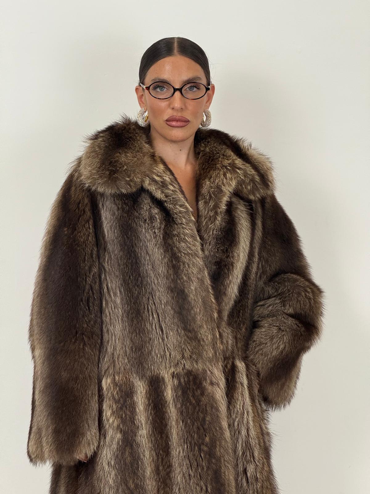 Pelliccia in marmotta N55 - cappotto lungo con collo sciallato - top quality