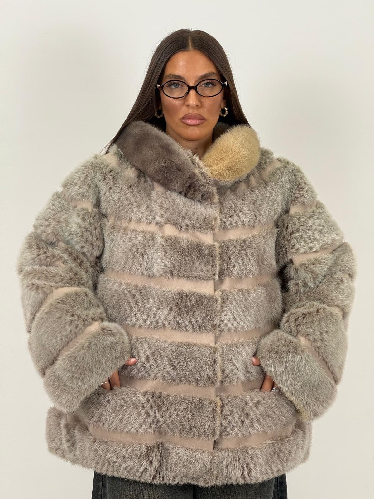 Pelliccia in visone zaffiro e beige N127 - giacca in visone double Face