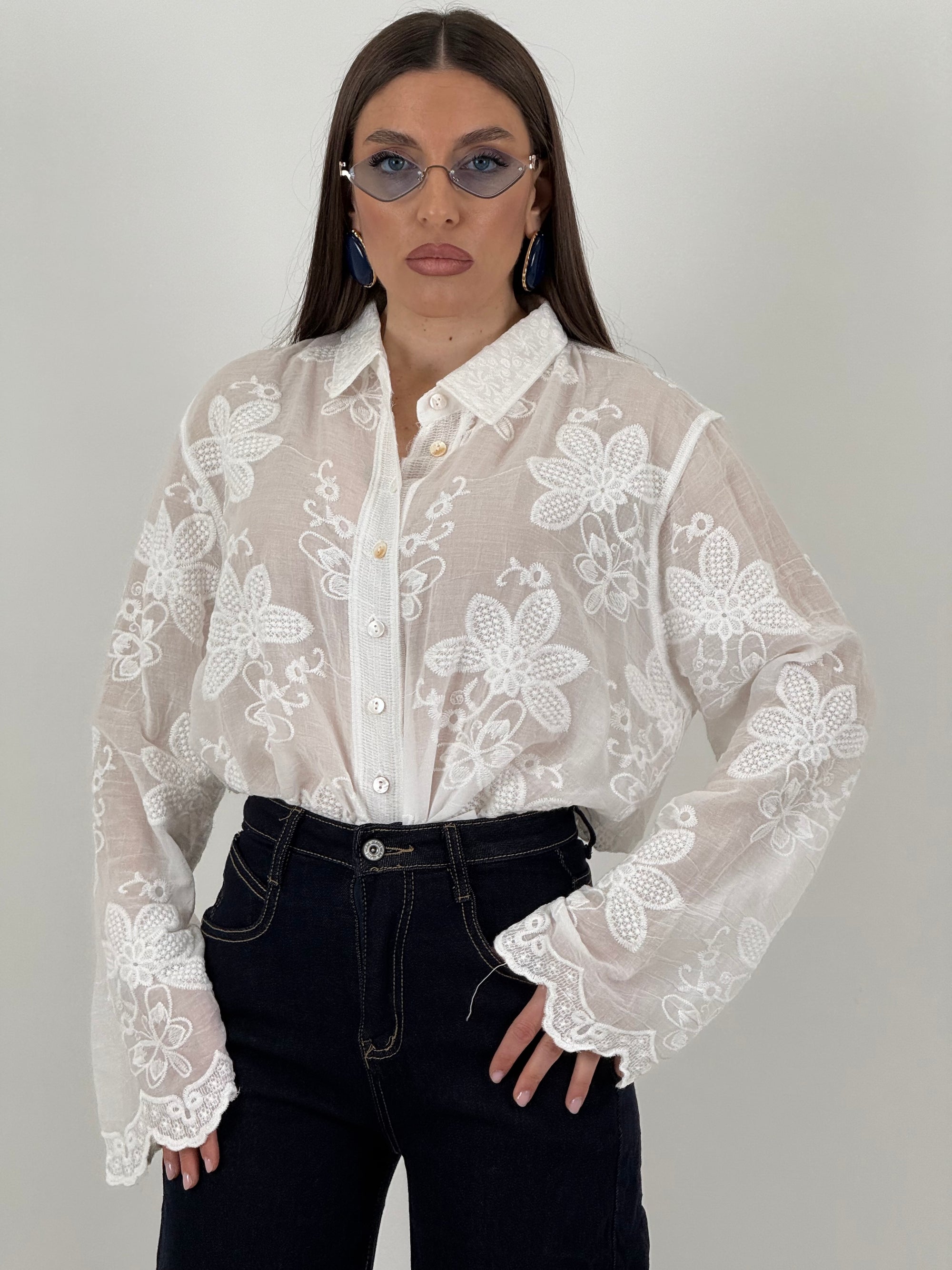 Camicia JEANNE - camicia con decoro in pizzo e manica a campana