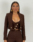 SALDO Tailleur VIOLANTE - Tailleur sartoriale 3 pezzi panciotto giacca corta e pantalone effetto guaina a zampa