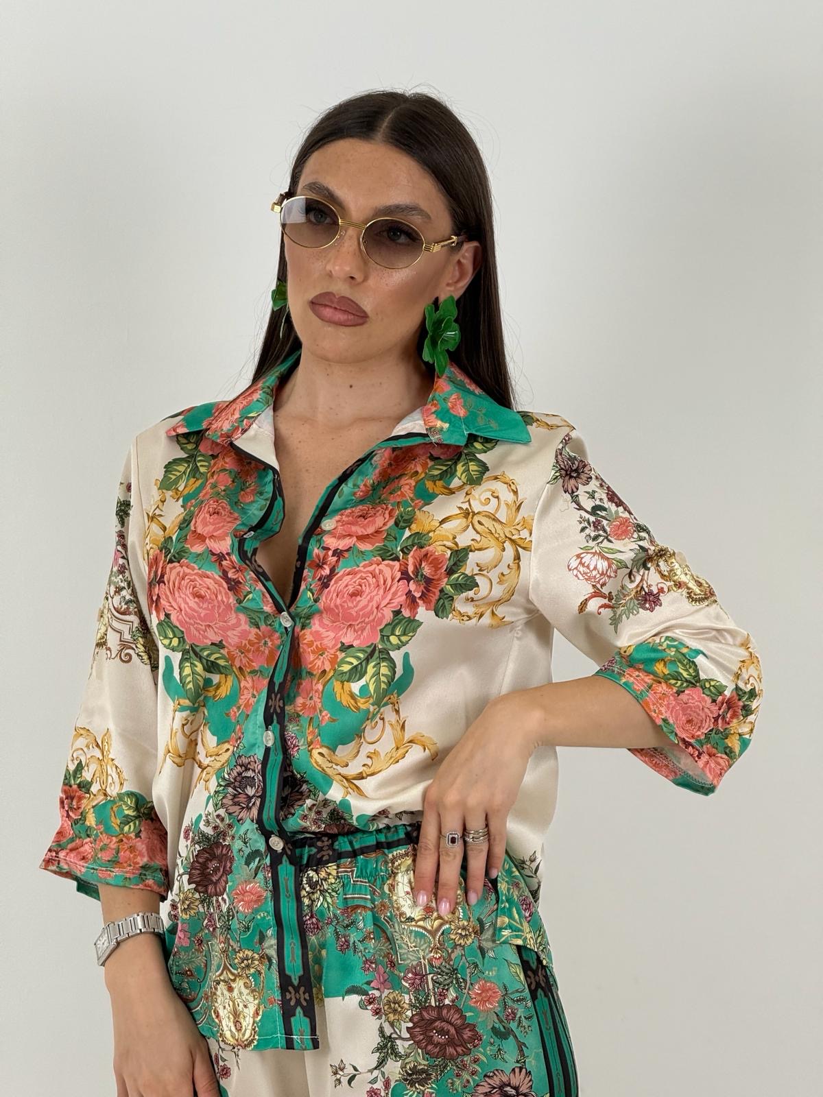 Cordset FIORE - completo composto da camicia e pantalone palazzo a fantasia