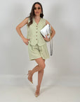 Tailleur corto simil lino - tessuto fresco - giacca modello panciotto e pantaloncino lungo
