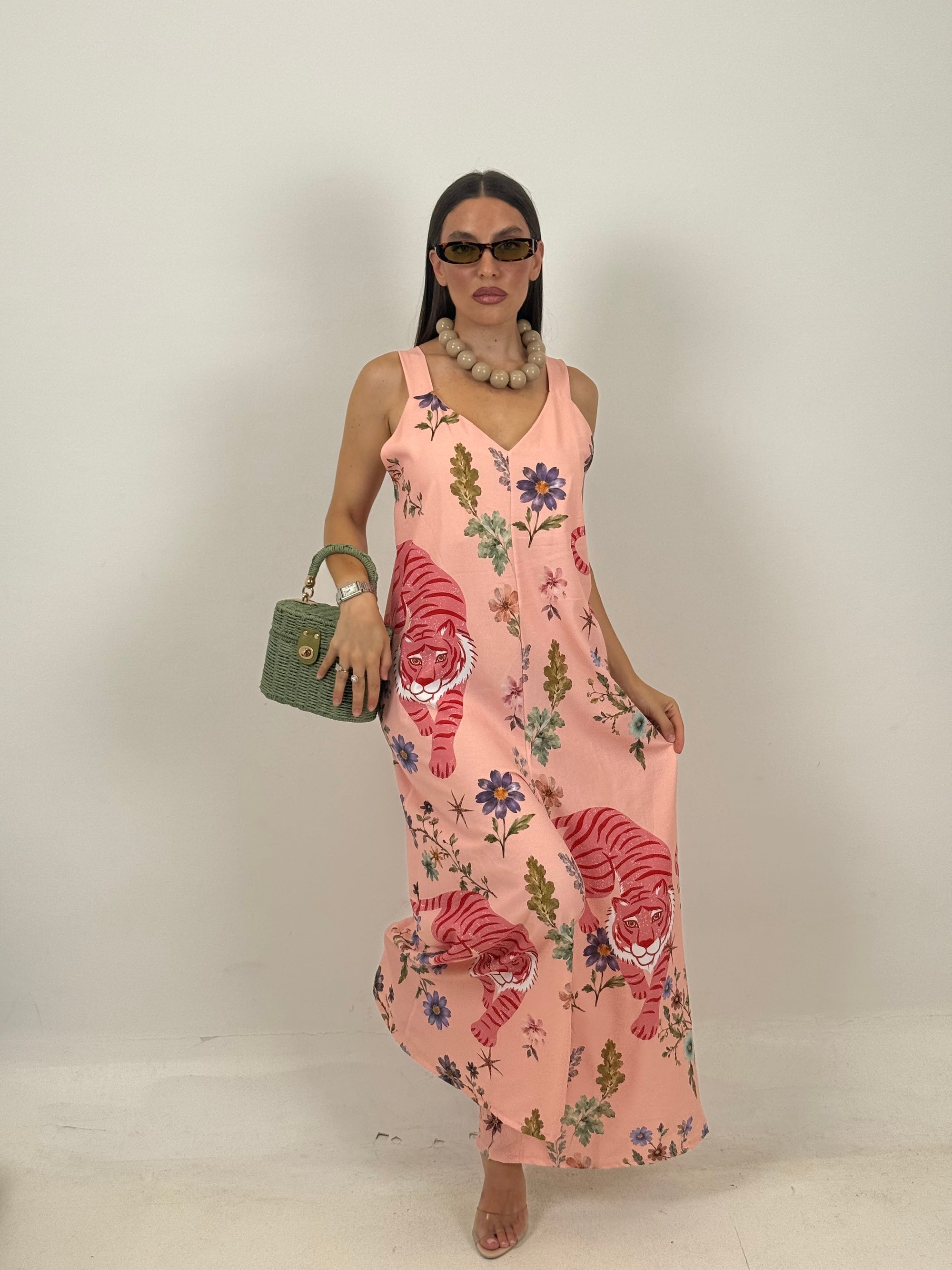 Tuta Tiger Pink - tuta intera fresca e comoda con stampa - collezione pareo
