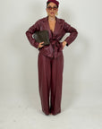 Tailleur PELLE - giacca con fiocco in vita e pantaloni palazzo