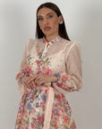 Abito Daniela - abito lungo fantasia fiori con manica lunga a palloncino e bottoni gioiello - collezione chic