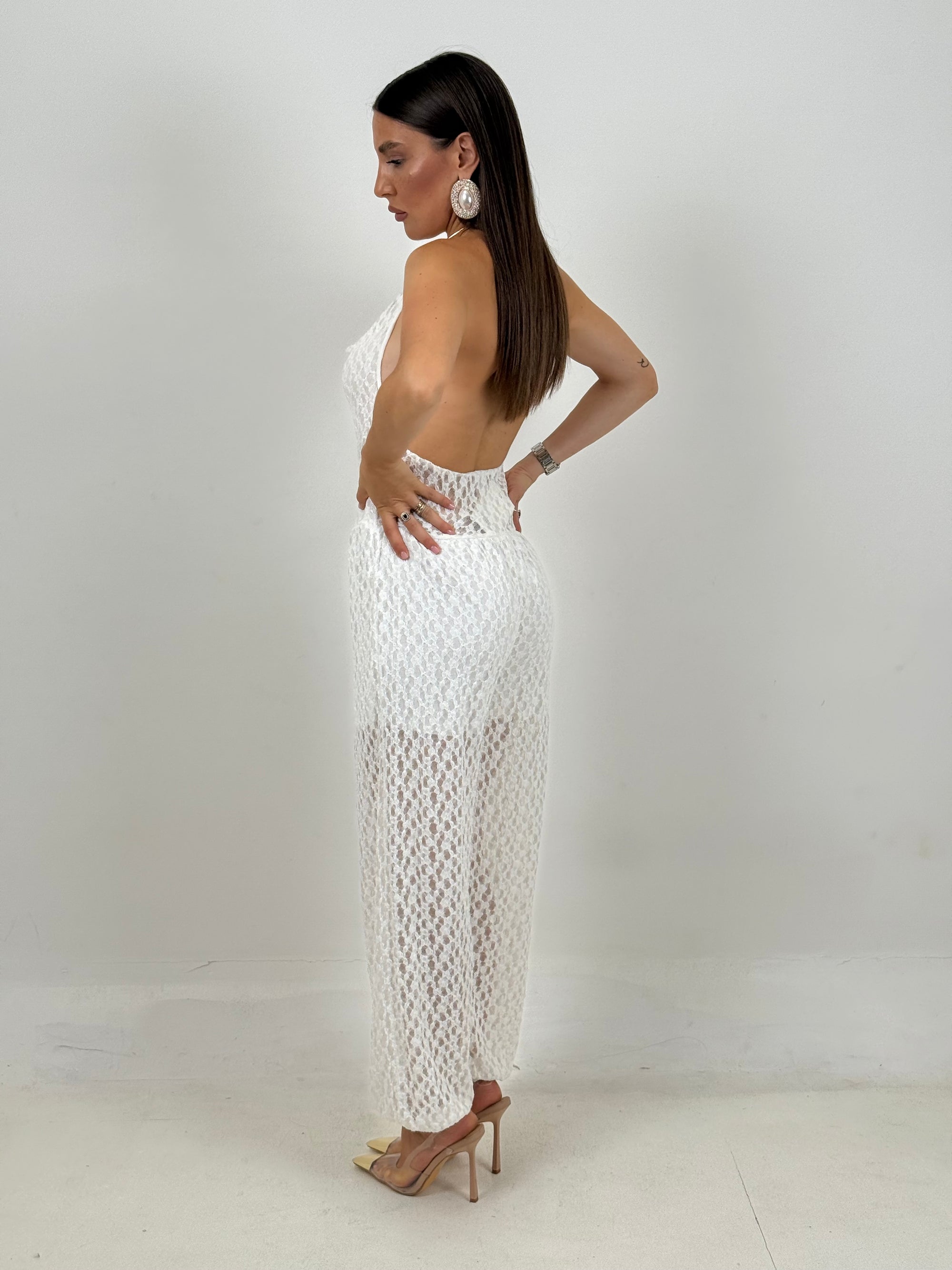 Tuta Double - tuta in pizzo con scollo all americana e collana incorporata
