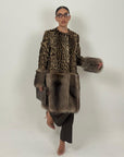 Pelliccia in vero leopardo e marmotta N58 - cappotto lungo in leopardo