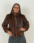Pelliccia in visone demi buff N70 - bomber in visone con polsini tinta su tinta e collo a pistagna