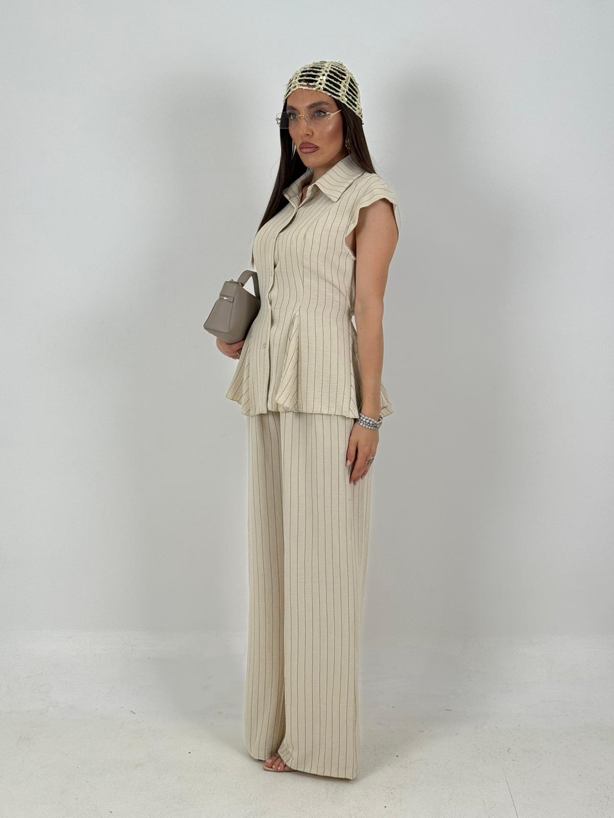 Cordset CARLETTA - completo giacca a giromanica e pantalone gessato