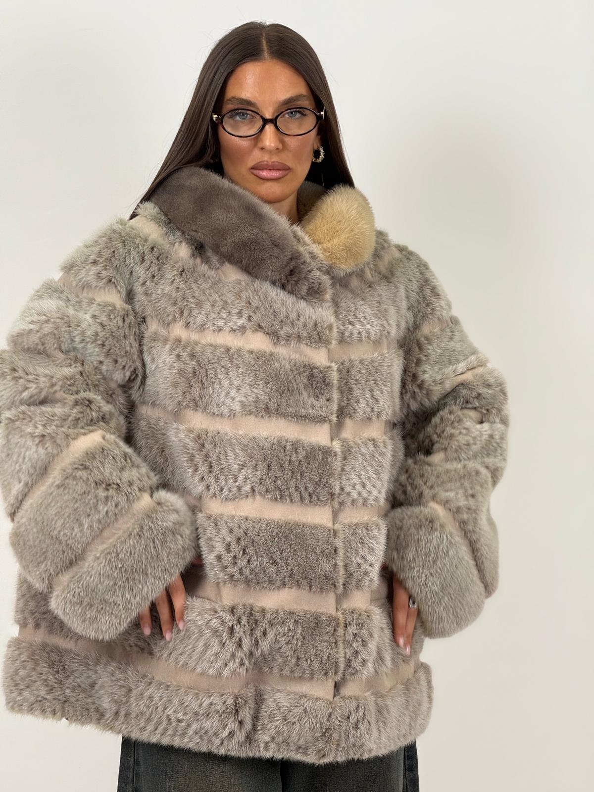Pelliccia in visone zaffiro e beige N127 - giacca in visone double Face