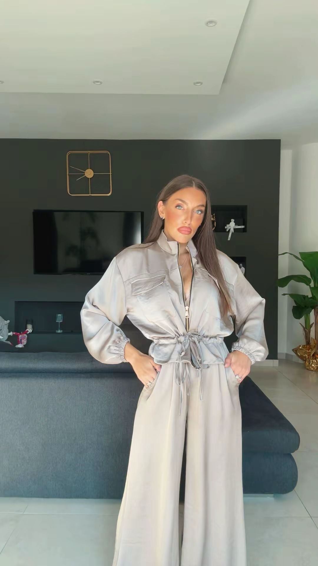 Cordset FEDE - Completo composto da pantalone Palazzo e felpa con Rouge finale, laccetto regolabile nel punto vita