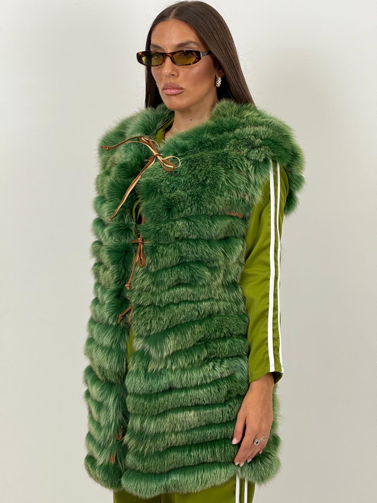 Pelliccia in volpe N130 - gilet in volpe verde taglio orizzontale
