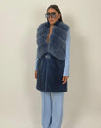 Pelliccia in visone blu N94 - gilet in visone blu, taglio orizzontale - NUOVO