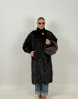 Pelliccia in visone Black N09 - cappotto lungo in visone con bottone oro - rigenerata