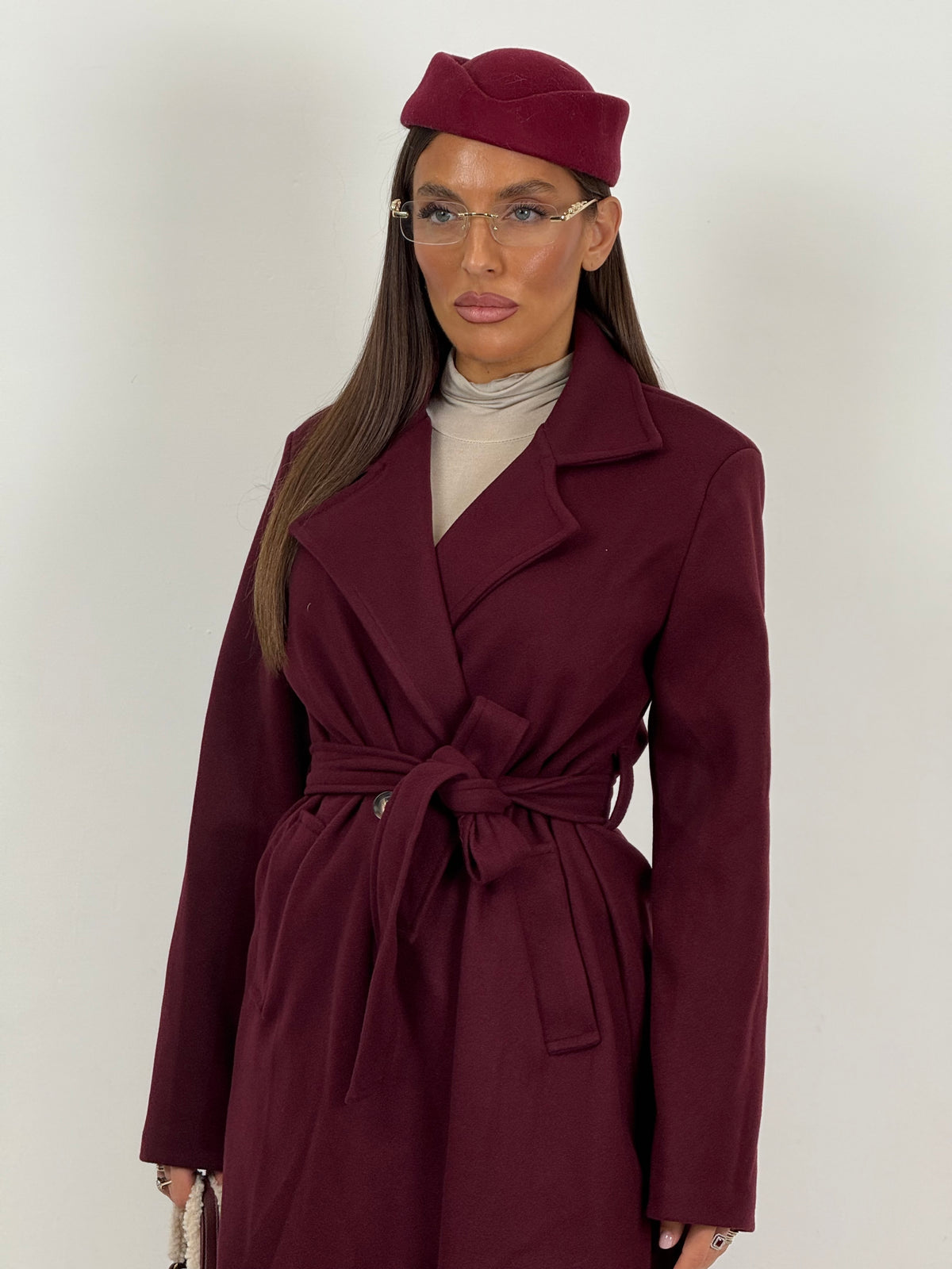 Cappotto autumn - cappotto in panno con collo largo e cintura nel punto vita