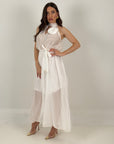 Abito ROSY - abito lungo in chiffon con fiore al collo