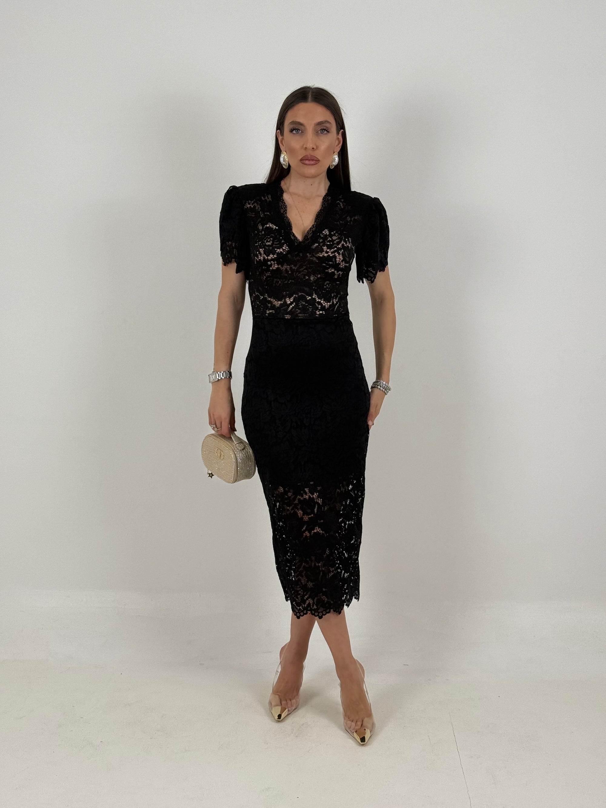Abito AMBER - abito longuette in pizzo - tessuto elastico - COLLEZIONE CHIC