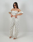 Completo a pois - completo composto da top a fascia con manicotti e pantalone balloon