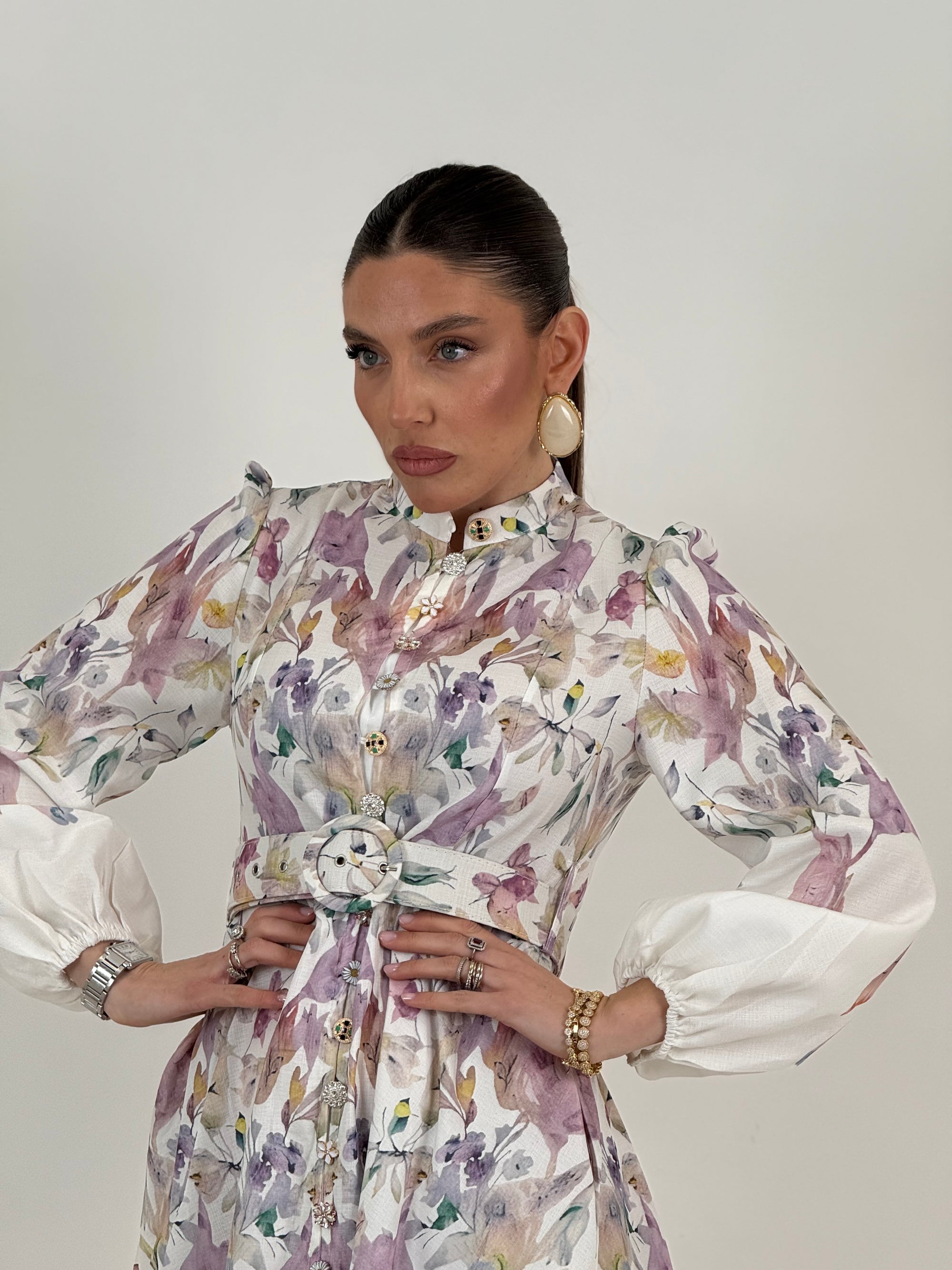 Abito MELLOR. - abito lungo fantasia a fiori con Cintura nel punto Vita - collezione chic