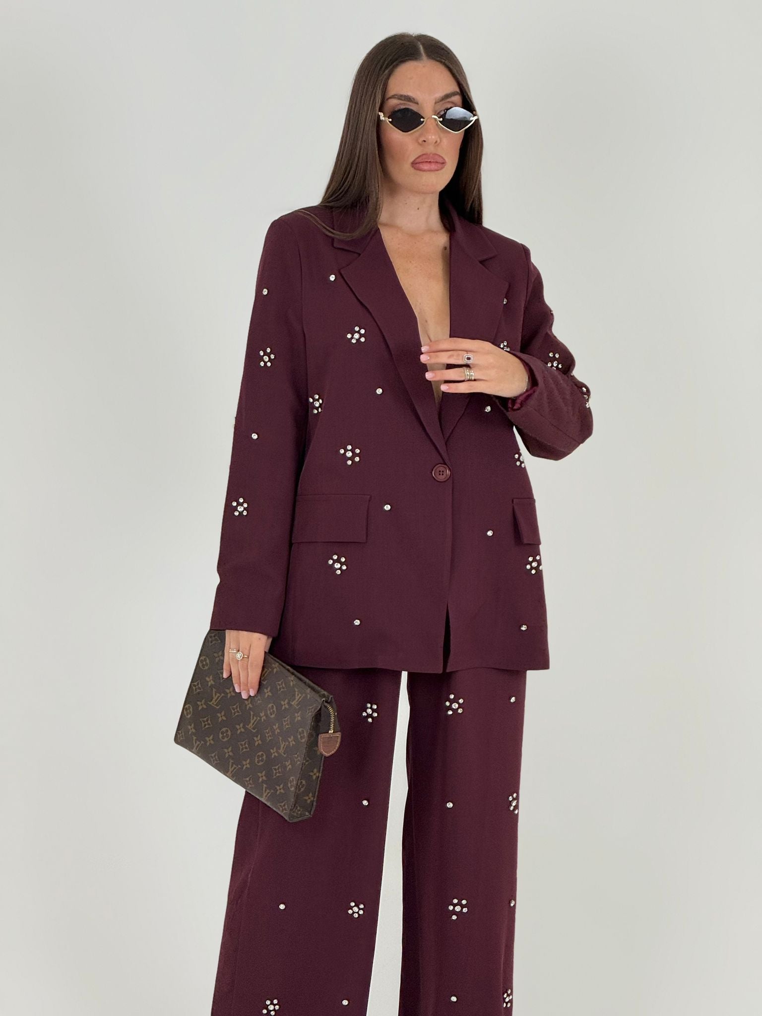 Tailleur KATIA - Completo giacca e pantalone con dettagli in pietra