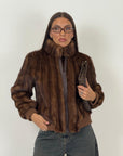 Pelliccia in visone demi buff N70 - bomber in visone con polsini tinta su tinta e collo a pistagna