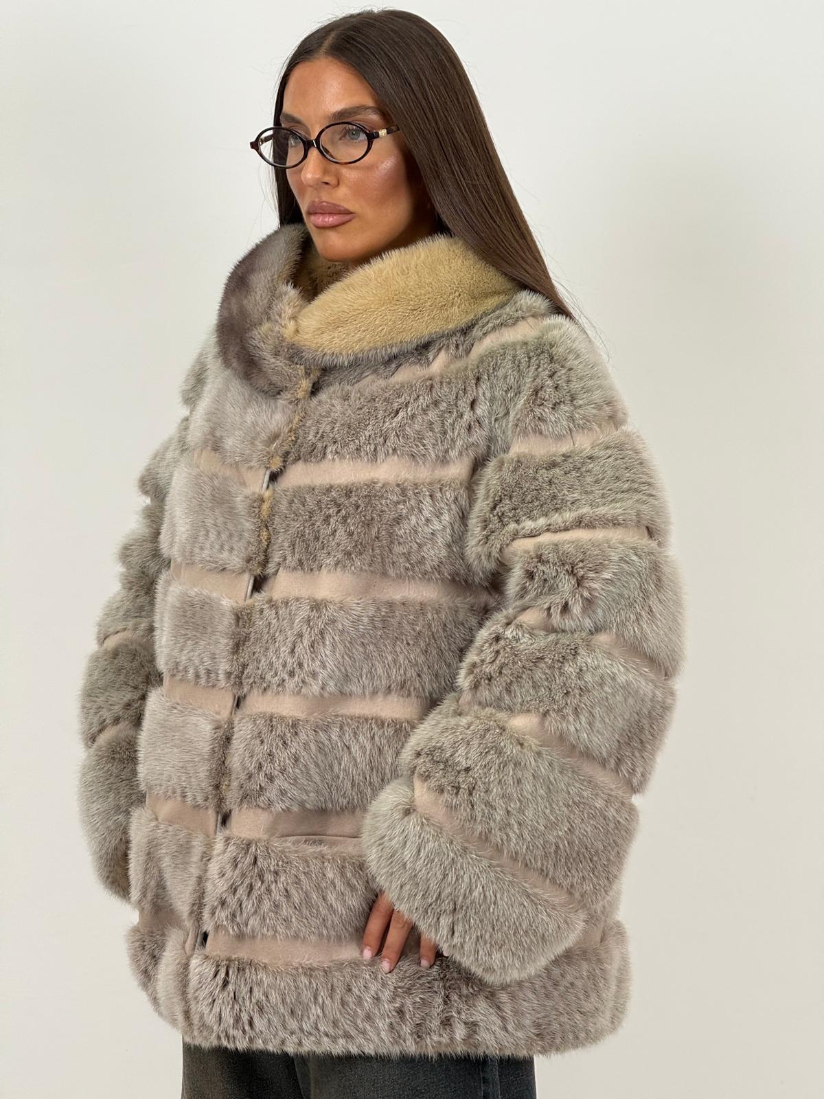 Pelliccia in visone zaffiro e beige N127 - giacca in visone double Face