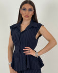 Cordset CARLETTA - completo giacca a giromanica e pantalone gessato