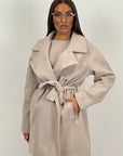 Trench Luna - cappotto corto in panno con collo sciallato e cintura in vita