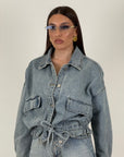 Giacca ITALIA - giacca in jeans con coulisse nel punto vita