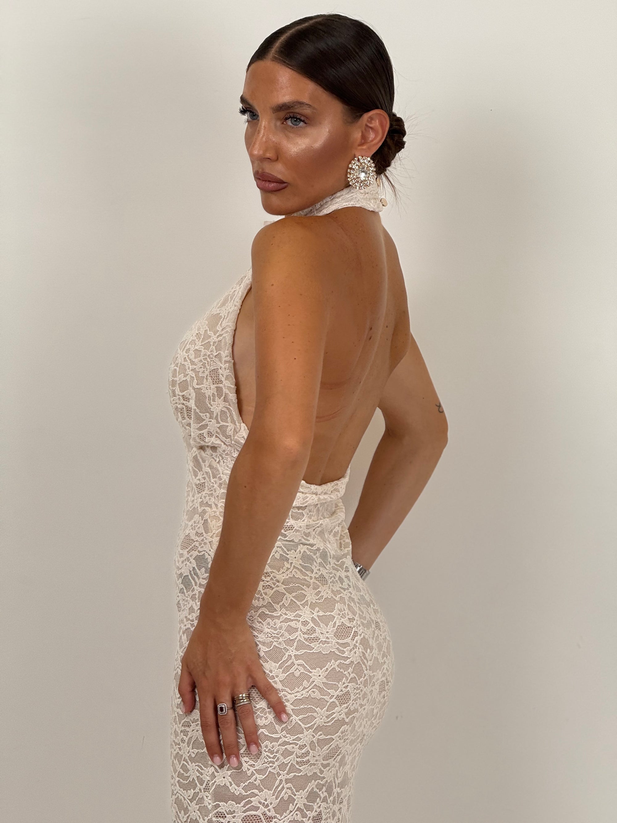 Abito PEARL - abito lungo in pizzo scollo all americana con corpetto particolare