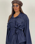 Tailleur JEAN - giacca e pantalone in jeans - giacca con cintura in vita