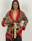 Cardigan modello accappatoio Leopard Red