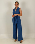Tailleur GELSOMINA - tailleur giacca modello accappatoio pantalone palazzo - fantasia gessata